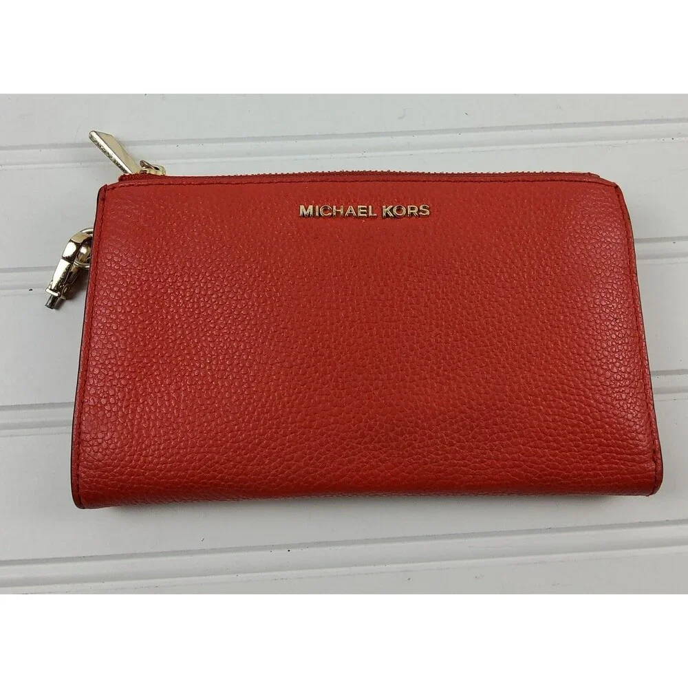 Michael Kors MK Pebbled Leather Double Zip Snap Wallet Wristlet Clutch
